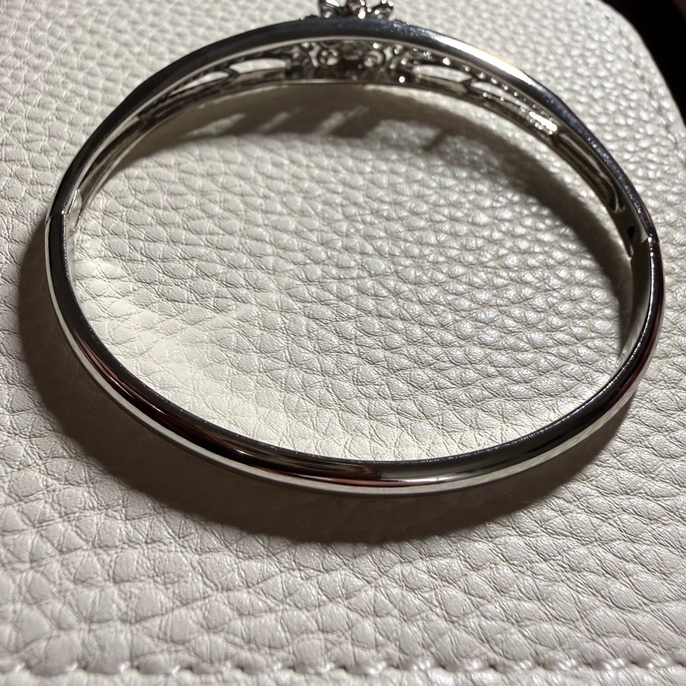Silver-tone and Purple Women's Bangle Bracelet - 18K White Gold Filled - Picture 5 of 11
